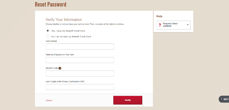 wawa credit card forgot password